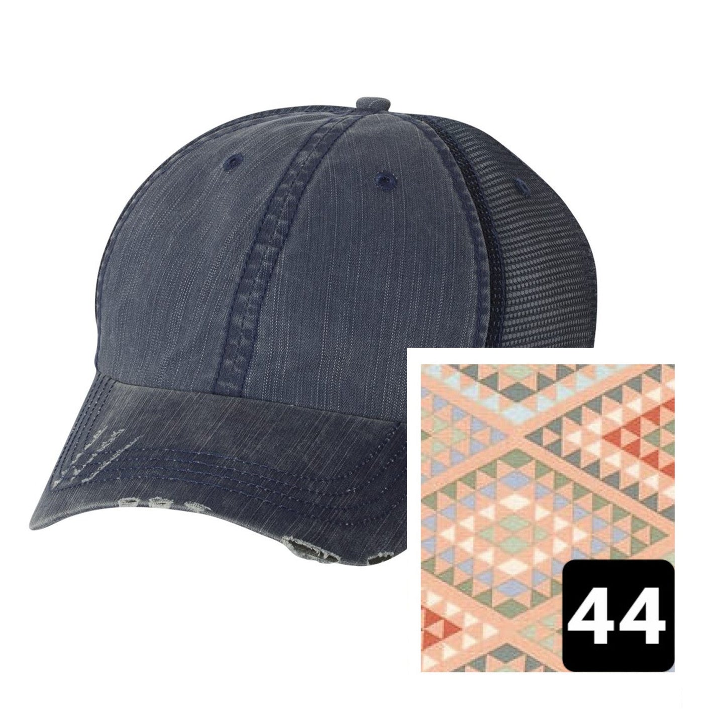 Oregon Hat | Navy Distressed Trucker Cap | Many Fabric Choices
