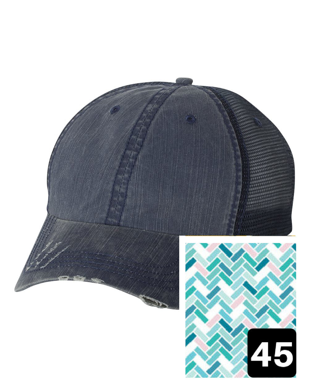 Kentucky Hat | Navy Distressed Trucker Cap | Many Fabric Choices