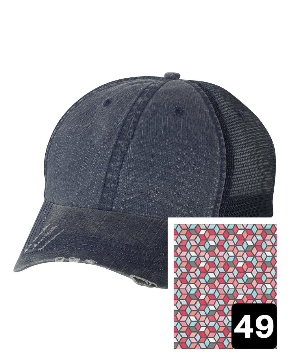 New York Hat | Navy Distressed Trucker Cap | Many Fabric Choices