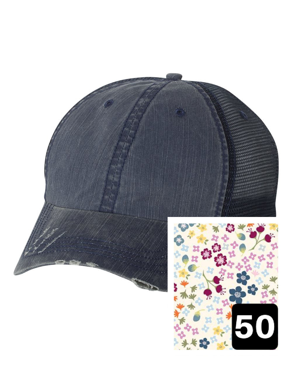 Florida Hat | Navy Distressed Trucker Cap | Many Fabric Choices