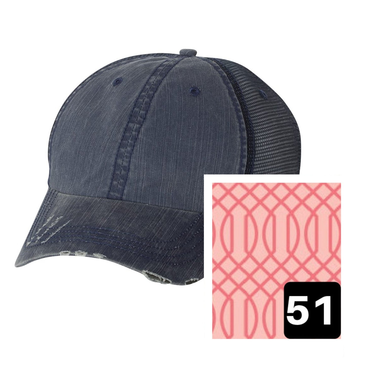 Alaska Hat | Navy Distressed Trucker Cap | Many Fabric Choices