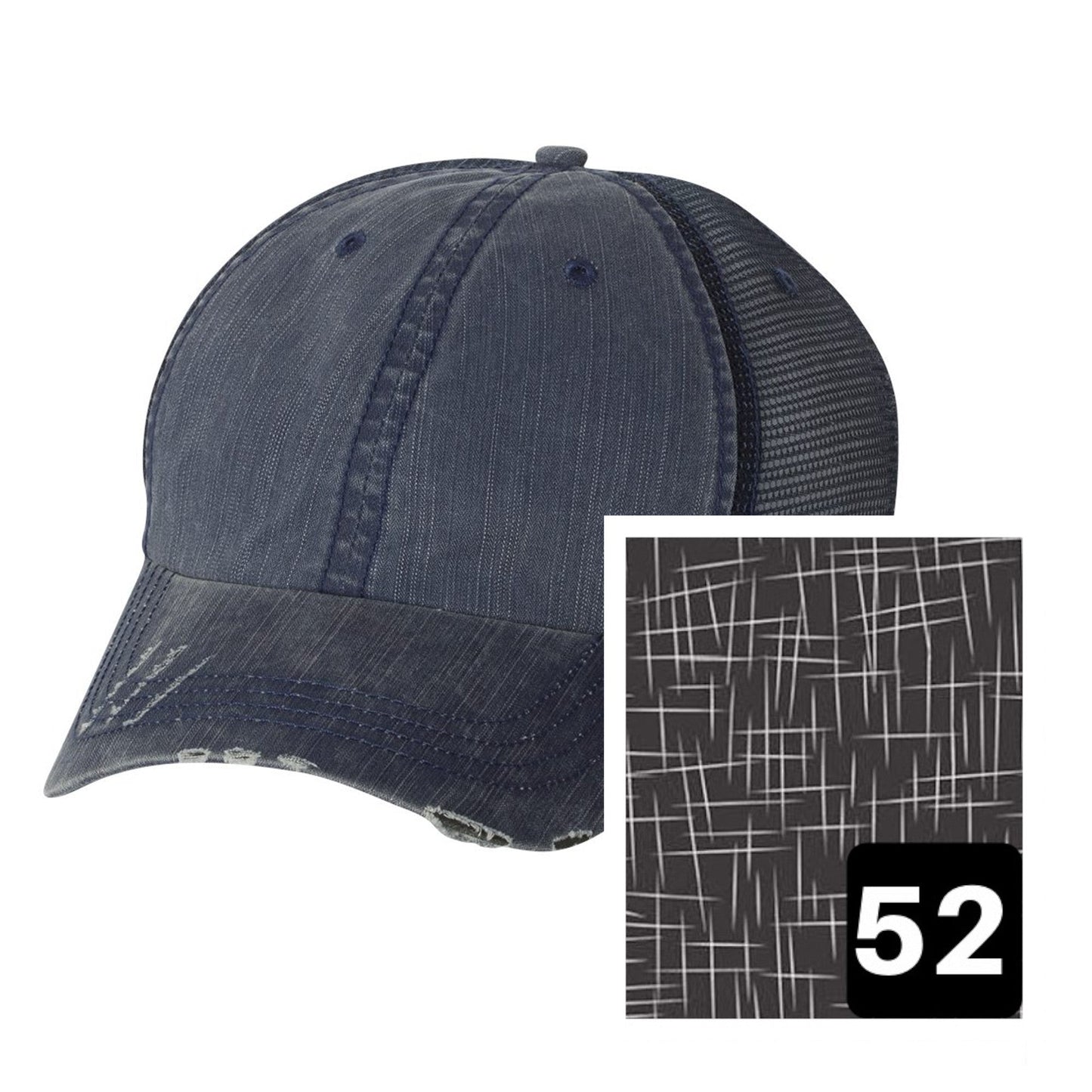 New York Hat | Navy Distressed Trucker Cap | Many Fabric Choices