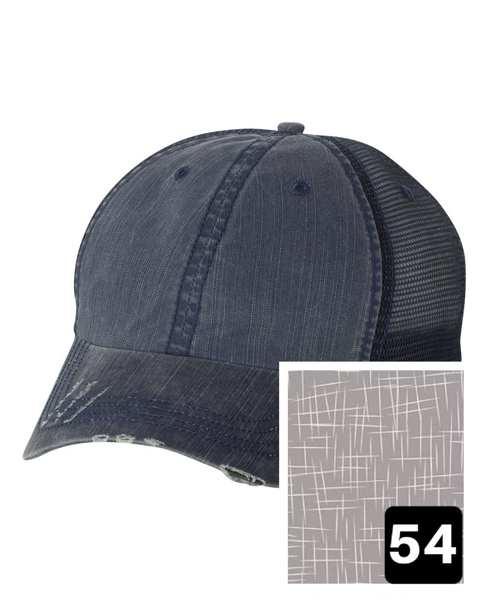 North Dakota Hat | Navy Distressed Trucker Cap | Many Fabric Choices