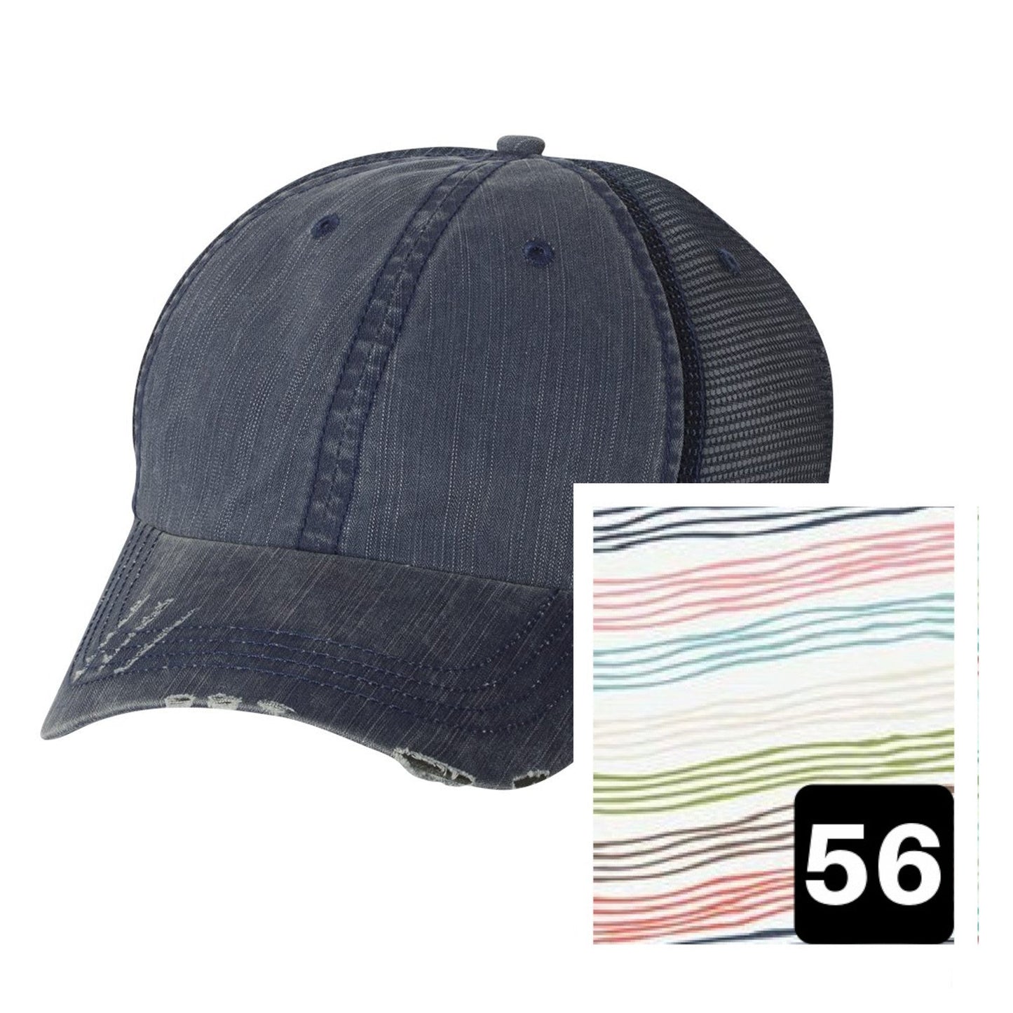 Wisconsin Hat | Navy Distressed Trucker Cap | Many Fabric Choices