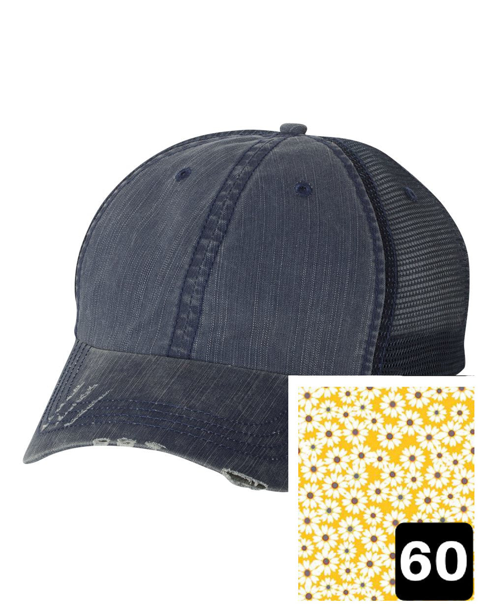 Montana Hat | Navy Distressed Trucker Cap | Many Fabric Choices