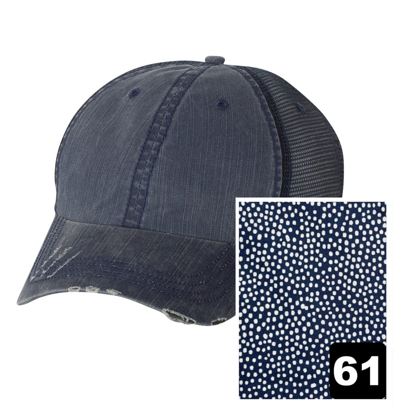 Indiana Hat | Navy Distressed Trucker Cap | Many Fabric Choices