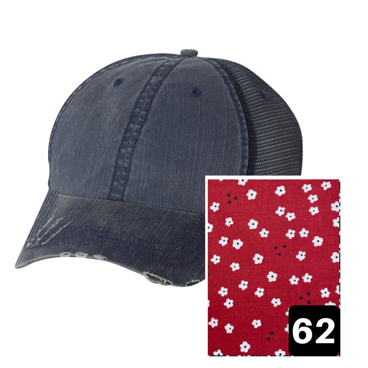 New Hampshire Hat | Navy Distressed Trucker Cap | Many Fabric Choices