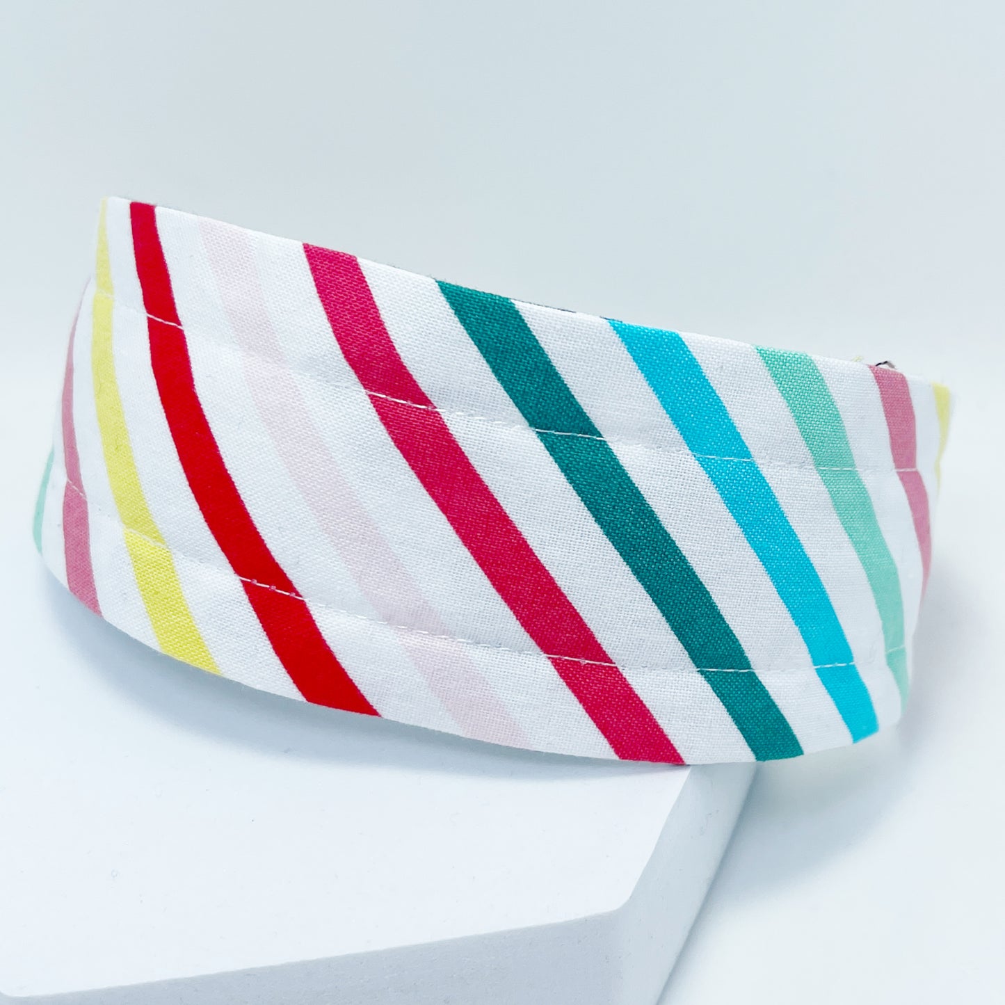 Comfortable Reversible Handmade Fabric Headband - Rainbow Stripes & Floral