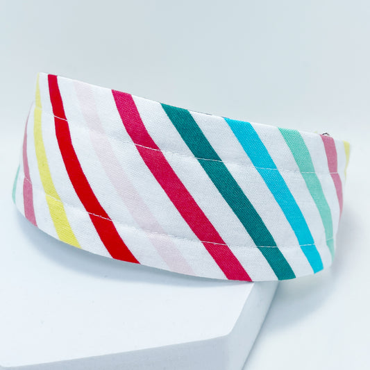 Comfortable Reversible Handmade Fabric Headband - Rainbow Stripes & Floral