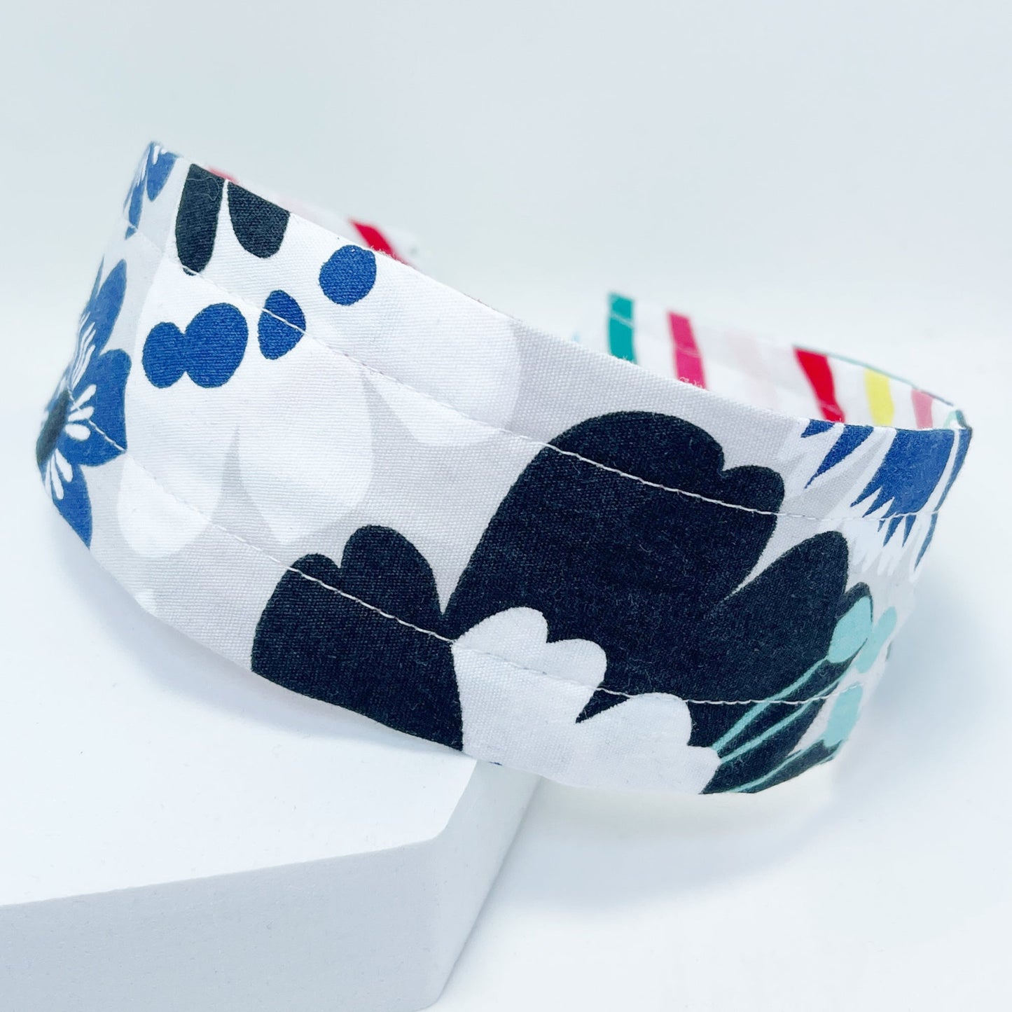 Comfortable Reversible Handmade Fabric Headband - Blush floral and Aqua Sakura