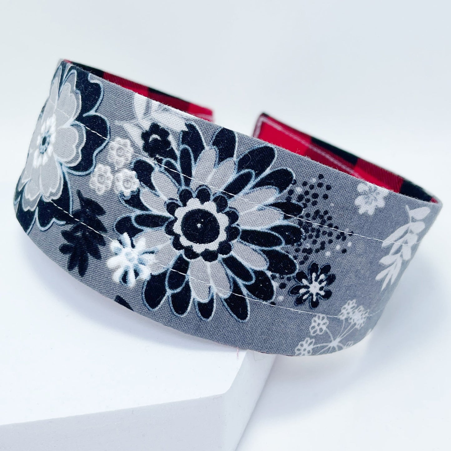 Comfortable Reversible Handmade Fabric Headband - Aqua and Gray Modern