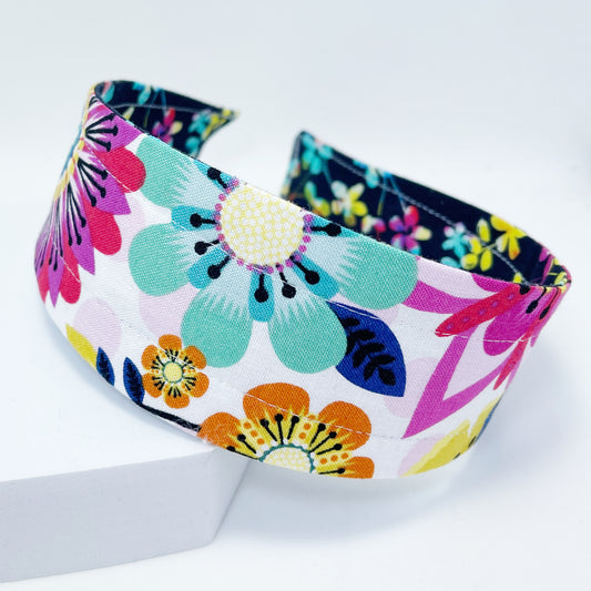 Comfortable Reversible Handmade Fabric Headband - Big Floral and Watercolor flowers