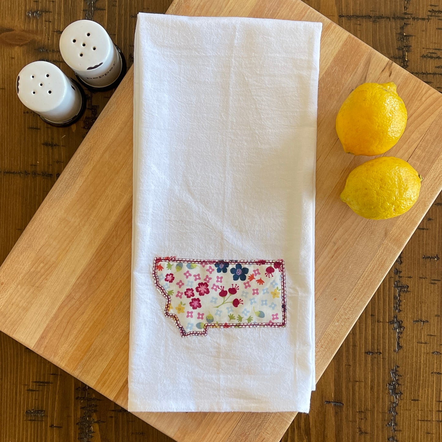 Custom State Applique Embroidered White Tea Towel