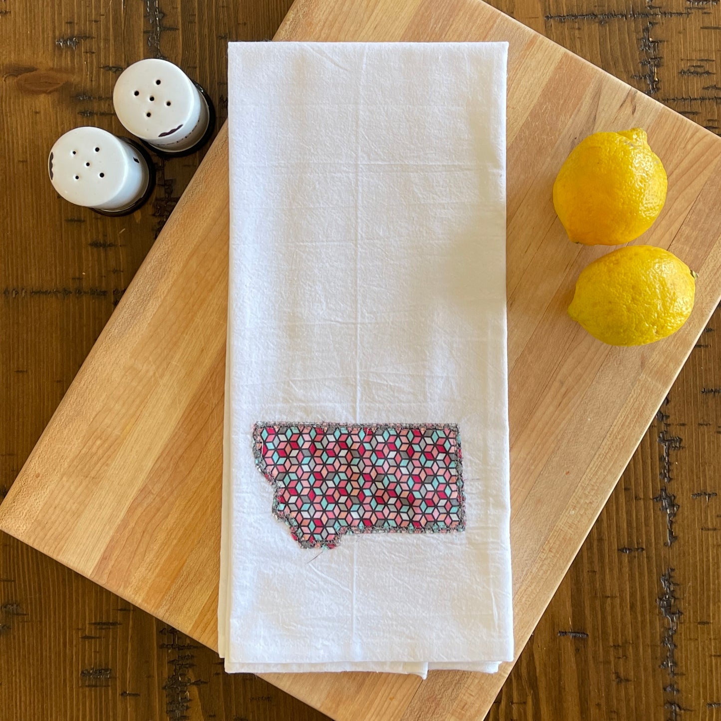 Custom State Applique Embroidered White Tea Towel