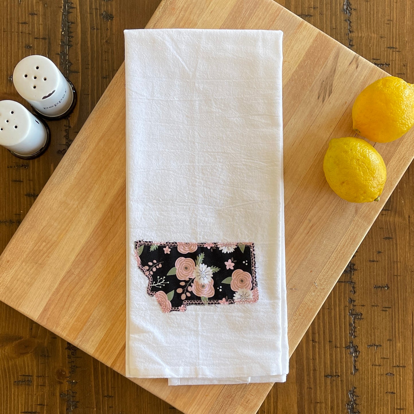 Custom State Applique Embroidered White Tea Towel