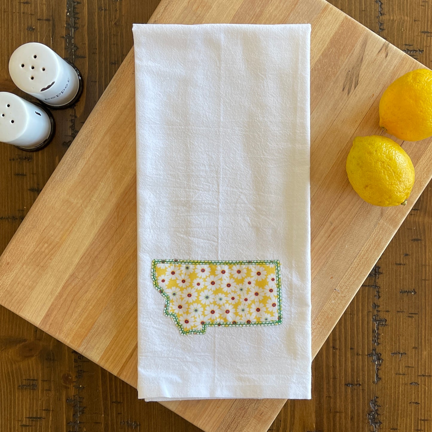 Custom State Applique Embroidered White Tea Towel