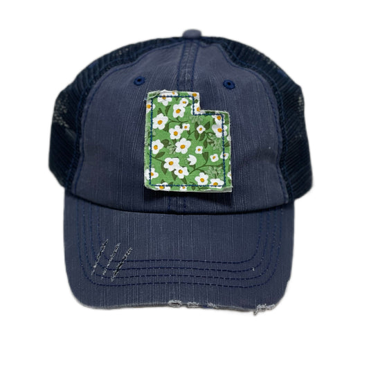 Utah Hat | Navy Distressed Trucker Cap | Many Fabric Choices