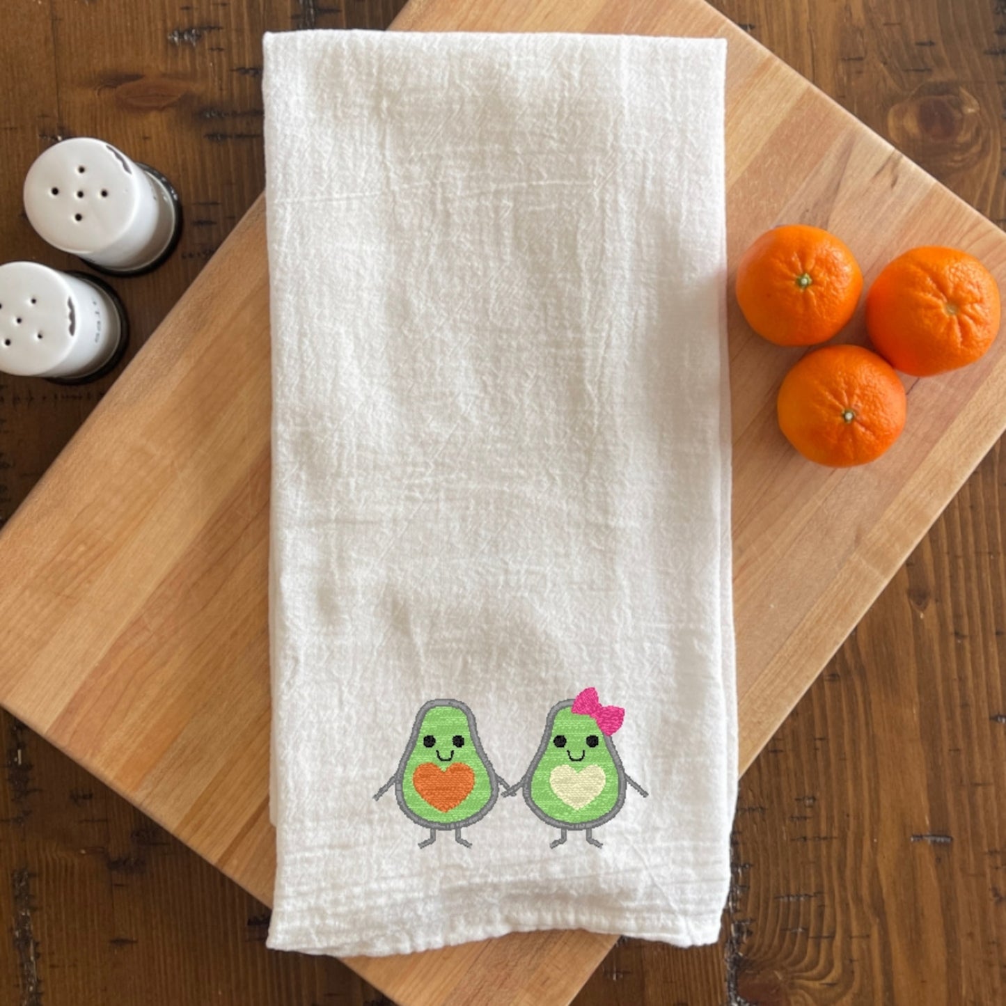 Avocado Lovers - Embroidered White Tea Towel