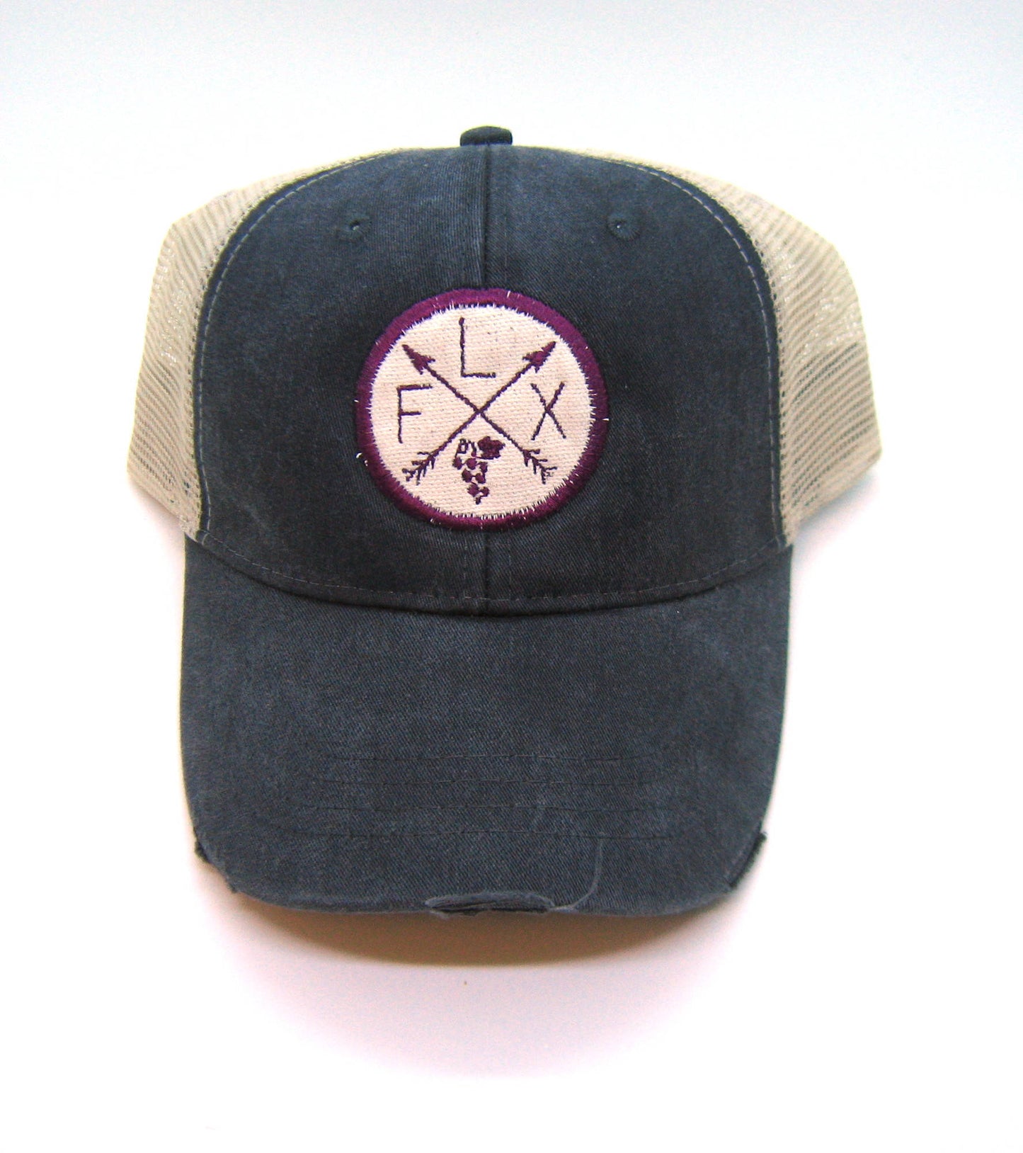 Finger Lakes Hat - Black Distressed Snapback Trucker Hat - New York Arrow Compass