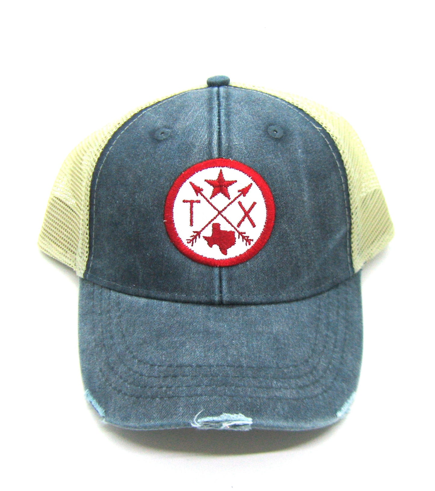 Texas Trucker Hat - Navy Blue Distressed Snapback Trucker Hat - Texas Star Arrow Compass Patch