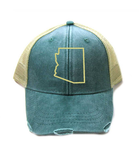 Arizona Hat - Distressed Snapback Trucker Hat - Arizona State Outline - Many Colors Available