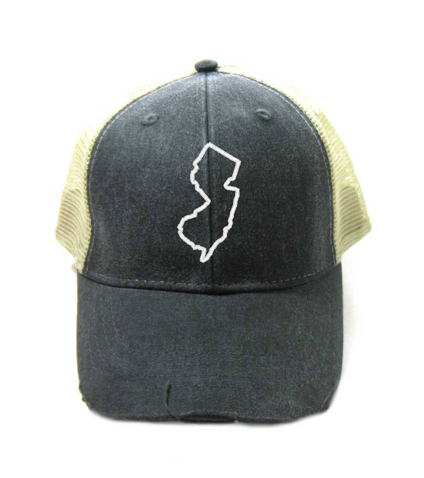 New Jersey Hat - Distressed Snapback Trucker Hat - New Jersey State Outline - Many Colors Available