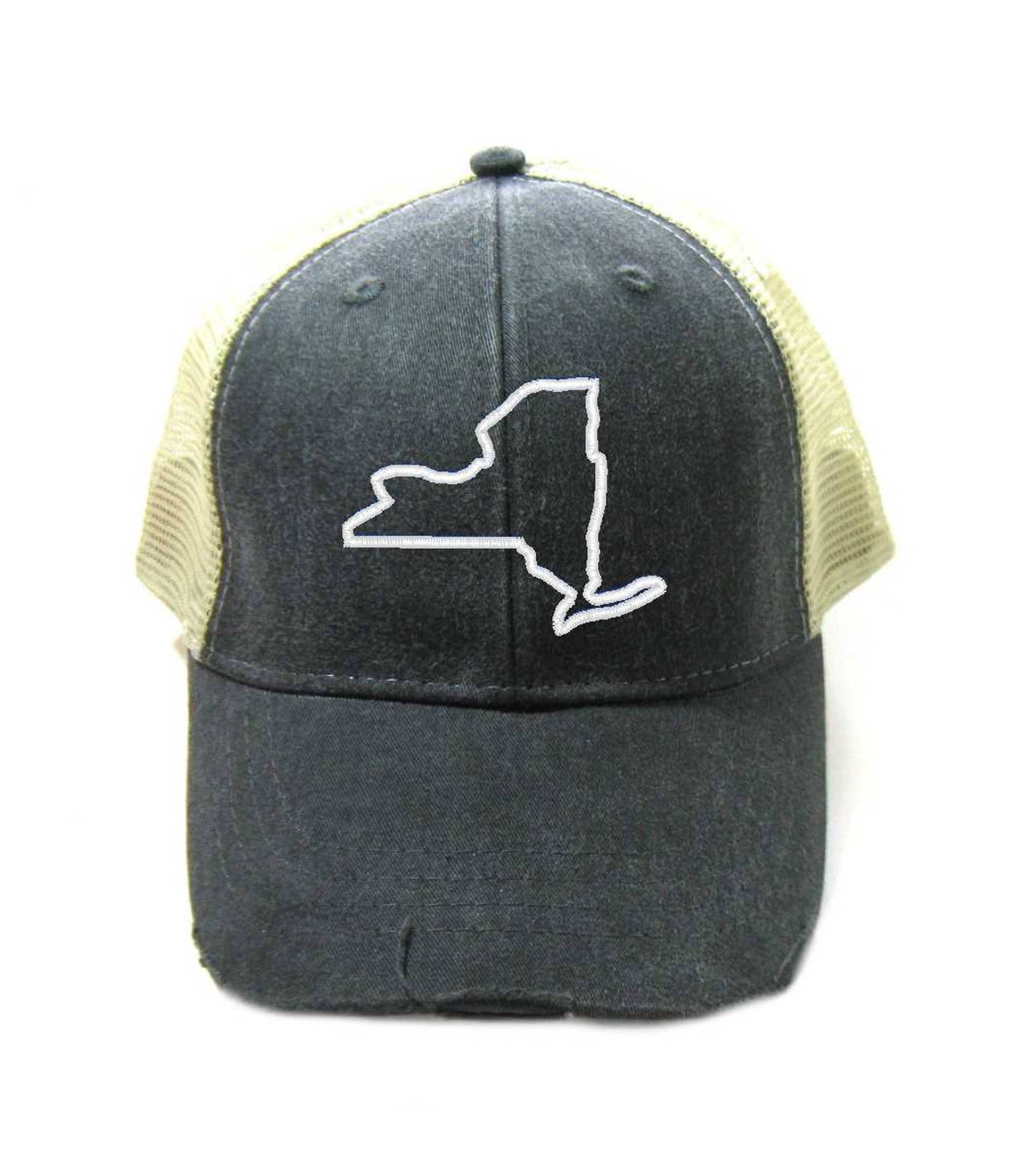New York Hat - Distressed Snapback Trucker Hat - New York State Outline - Many Colors Available
