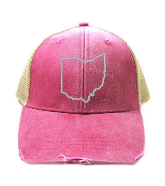 Ohio Hat - Distressed Snapback Trucker Hat - Ohio State Outline - Many Colors Available