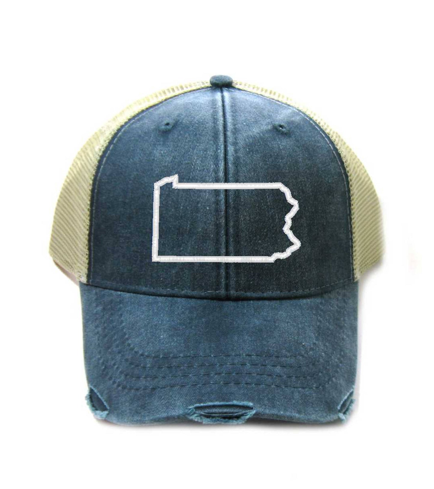 Pennsylvania Hat - Distressed Snapback Trucker Hat - Pennsylvania State Outline - Many Colors Available