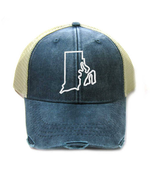 Rhode Island Hat - Distressed Snapback Trucker Hat - Rhode Island State Outline - Many Colors Available