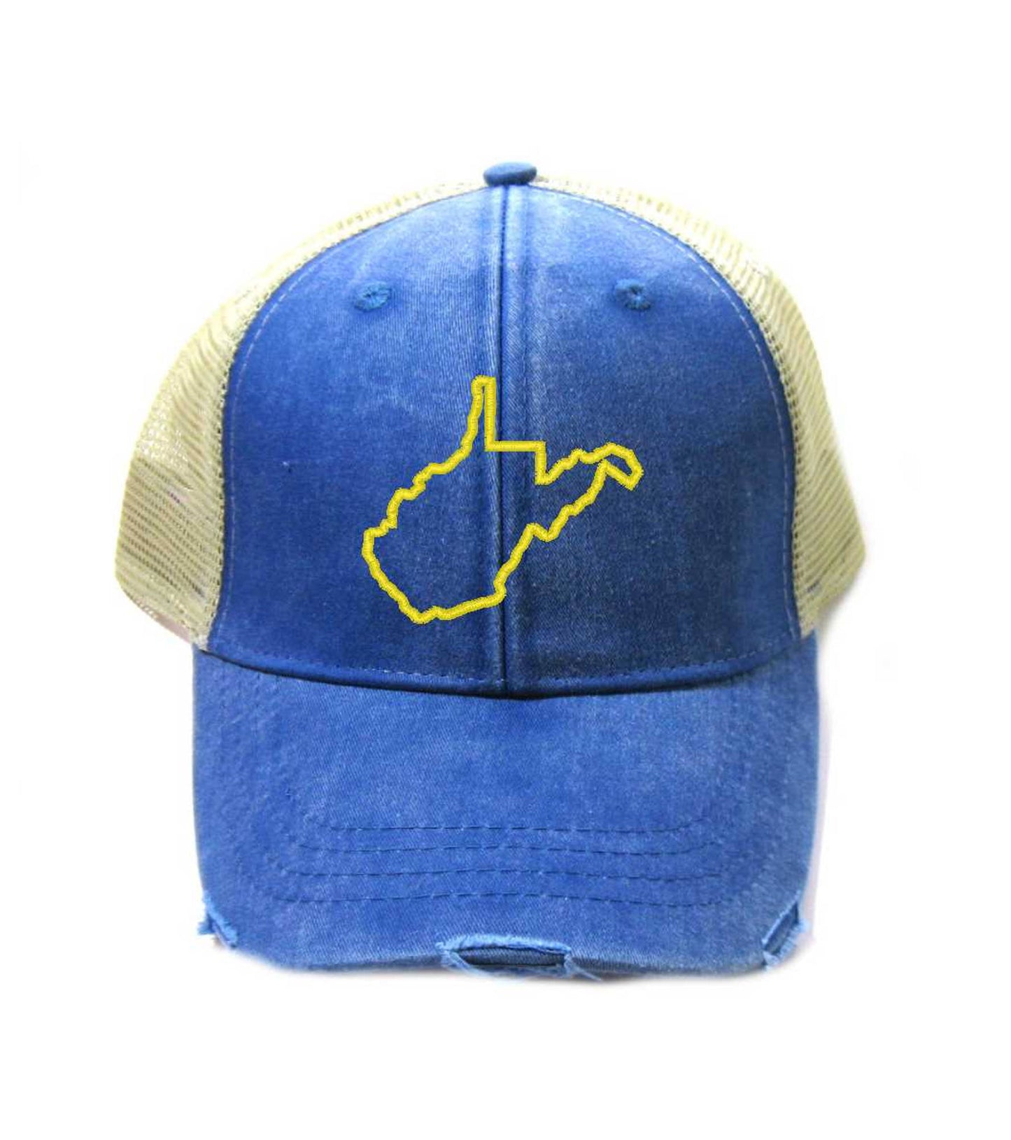 West Virginia Hat - Distressed Snapback Trucker Hat - West Virginia State Outline - Many Colors Available