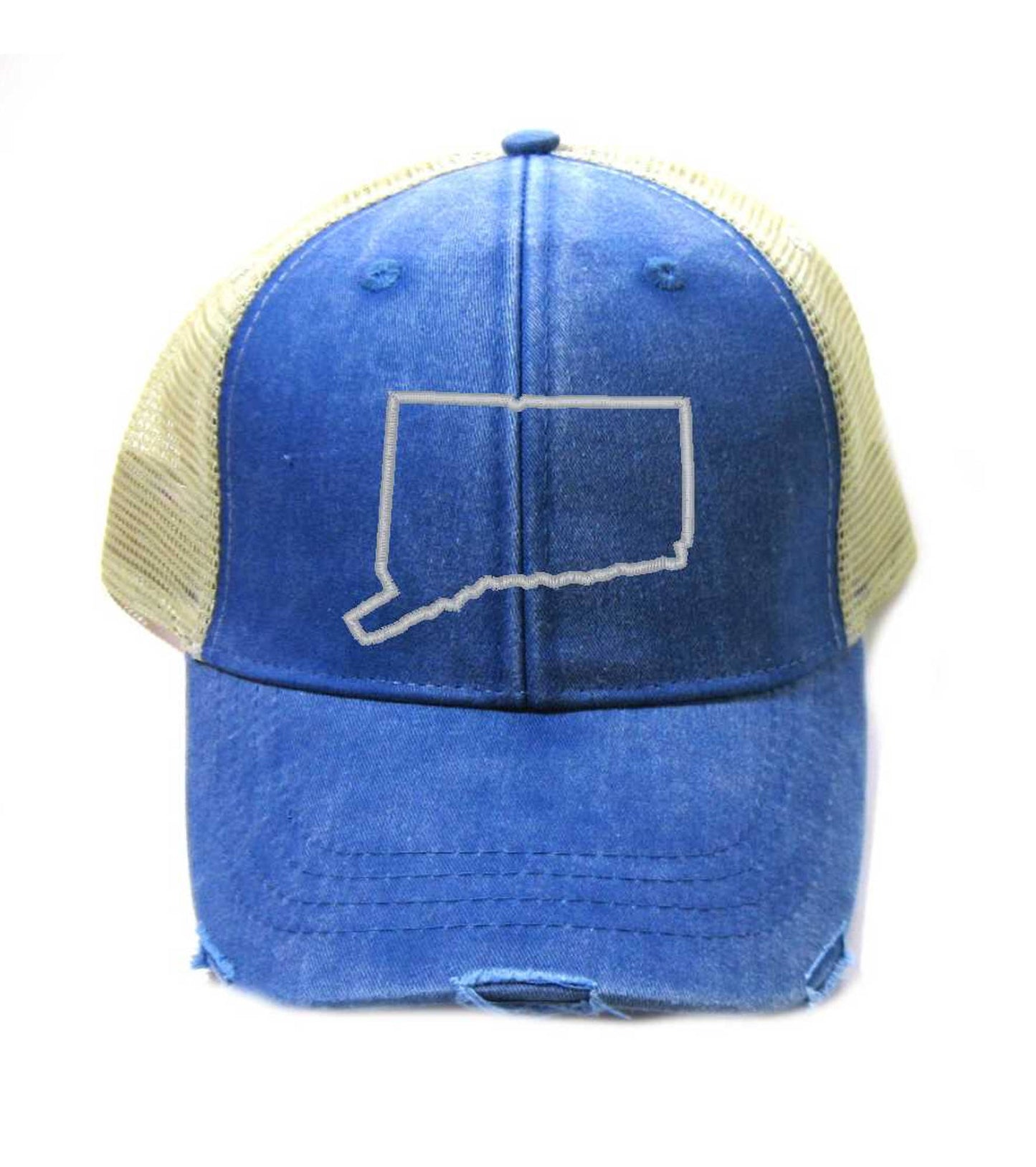 Connecticut Hat - Distressed Snapback Trucker Hat - Connecticut State Outline - Many Colors Available