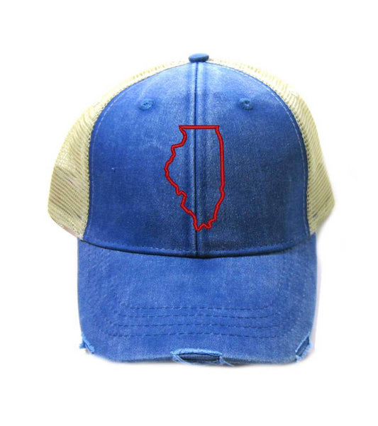 Illinois Hat - Distressed Snapback Trucker Hat - Illinois State Outline - Many Colors Available