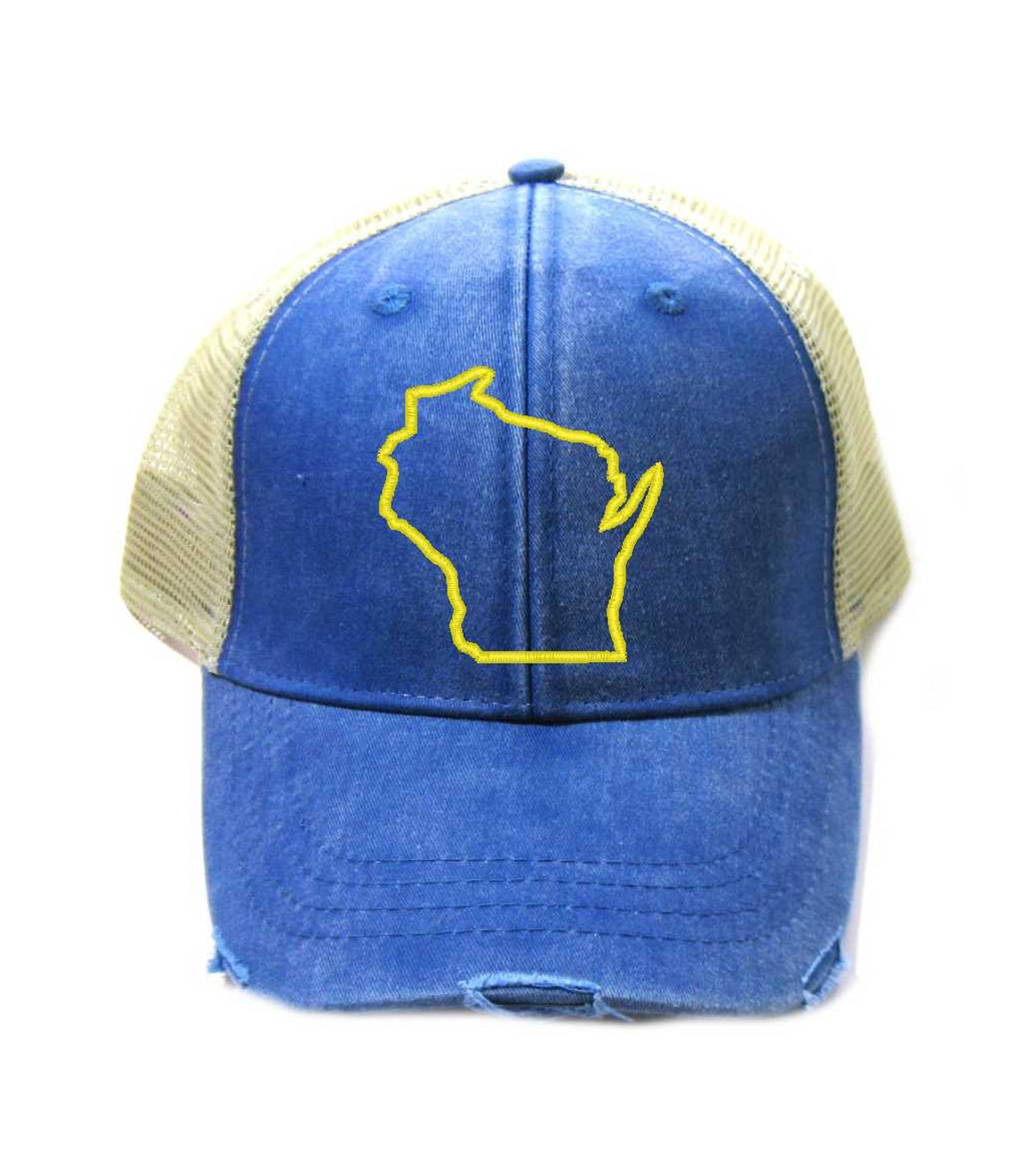 Wisconsin Hat - Distressed Snapback Trucker Hat - Wisconsin State Outline - Many Colors Available