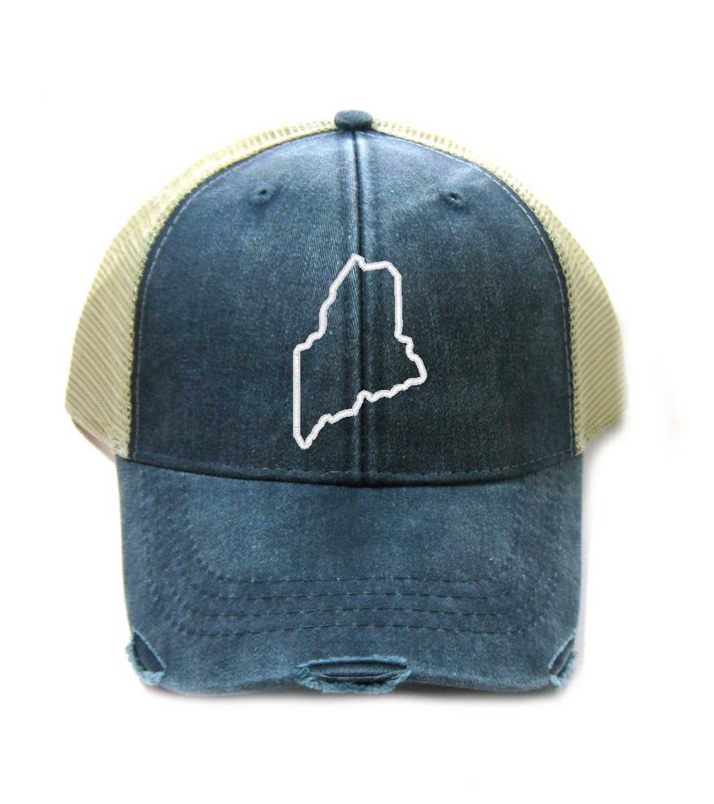 Maine Hat - Distressed Snapback Trucker Hat - Maine State Outline - Many Colors Available