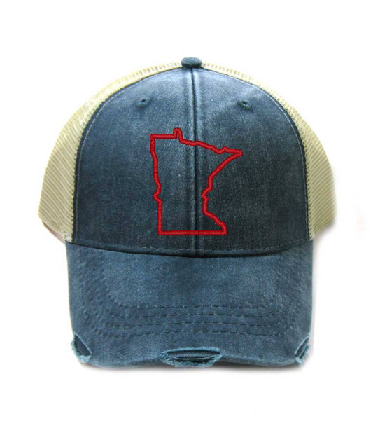 Minnesota Hat - Distressed Snapback Trucker Hat - Minnesota State Outline - Many Colors Available