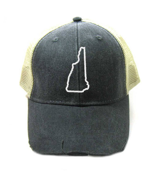 New Hampshire Hat - Distressed Snapback Trucker Hat - New Hampshire State Outline - Many Colors Available