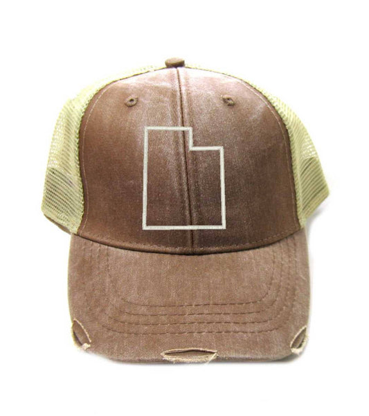 Utah Hat - Distressed Snapback Trucker Hat - Utah State Outline - Many Colors Available