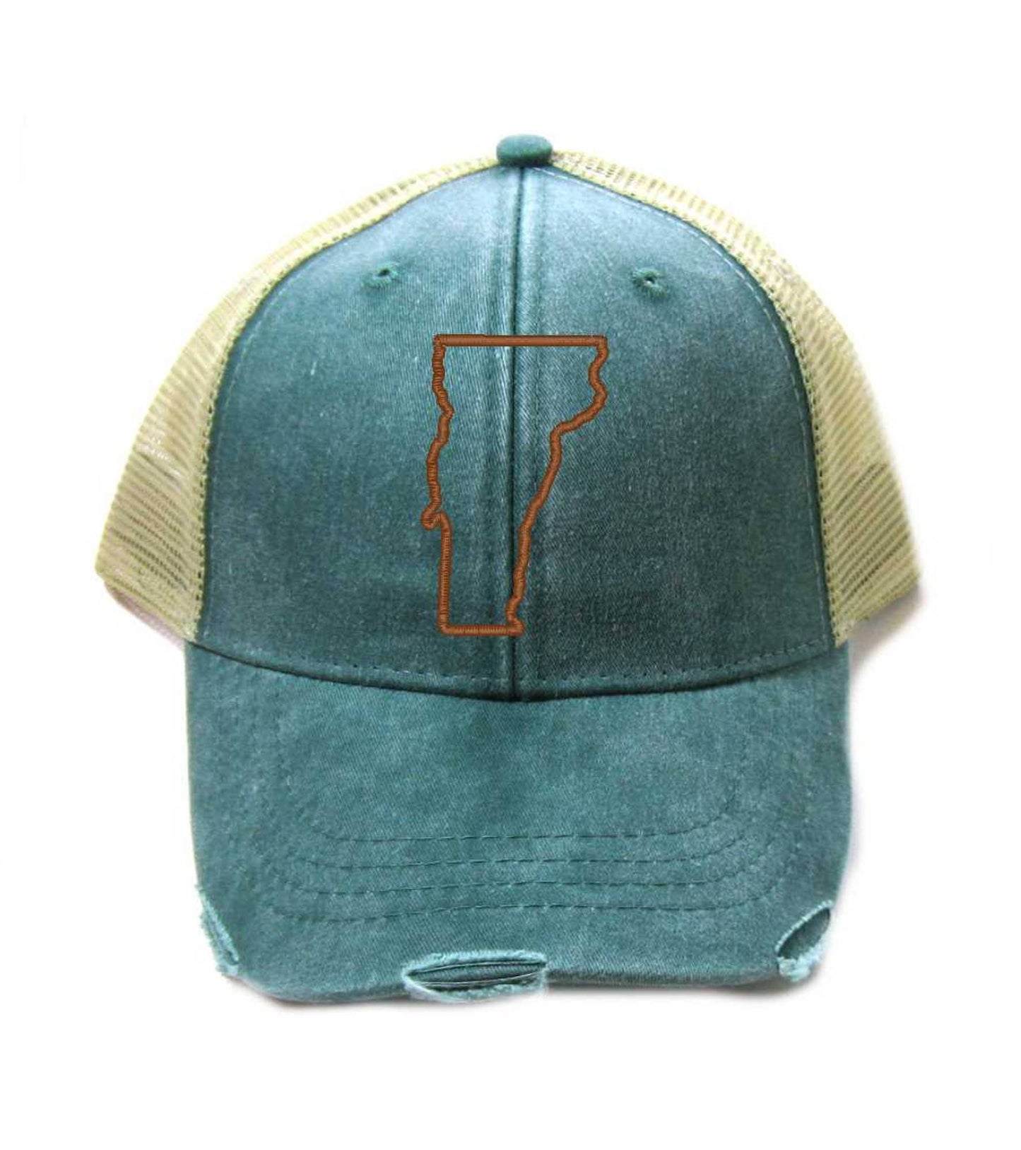 Vermont Hat - Distressed Snapback Trucker Hat - Vermont State Outline - Many Colors Available