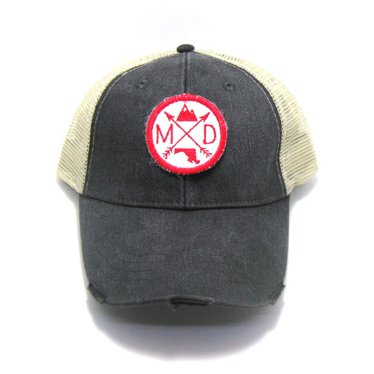Maryland Hat - Distressed Snapback Trucker Hat - Maryland Arrow Compass