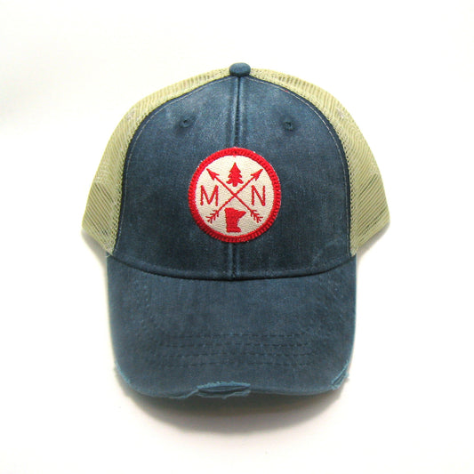 Minnesota Hat - Distressed Snapback Trucker Hat - Minnesota Arrow Compass