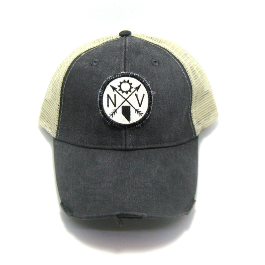 Nevada Hat - Distressed Snapback Trucker Hat - Nevada Arrow Compass
