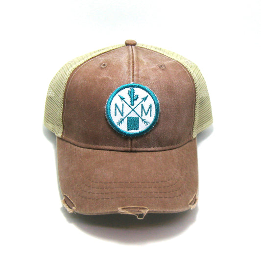 New Mexico Hat - Distressed Snapback Trucker Hat - New Mexico Arrow Compass