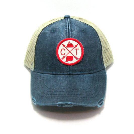 Connecticut Hat - Distressed Snapback Trucker Hat - Connecticut Arrow Compass