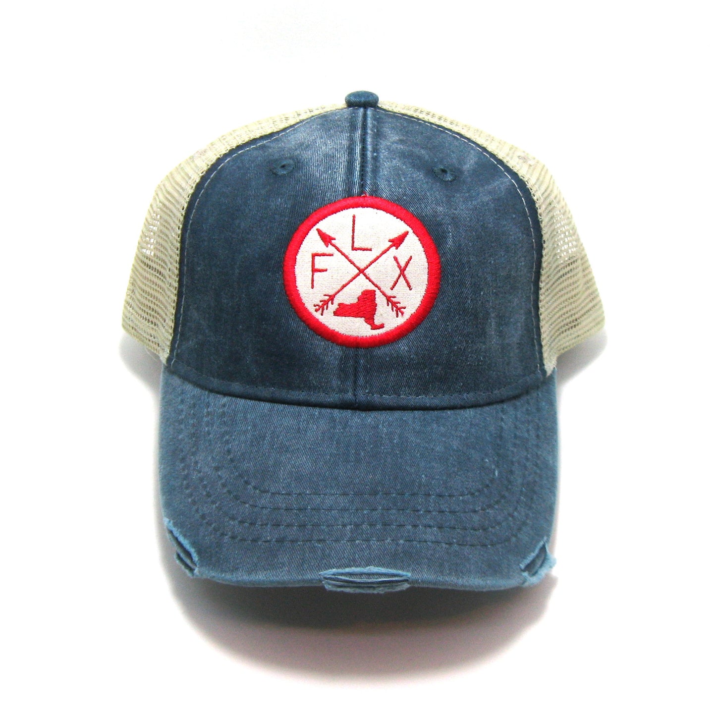 Finger Lakes Hat - Navy Distressed Snapback Trucker Hat - New York Arrow Compass