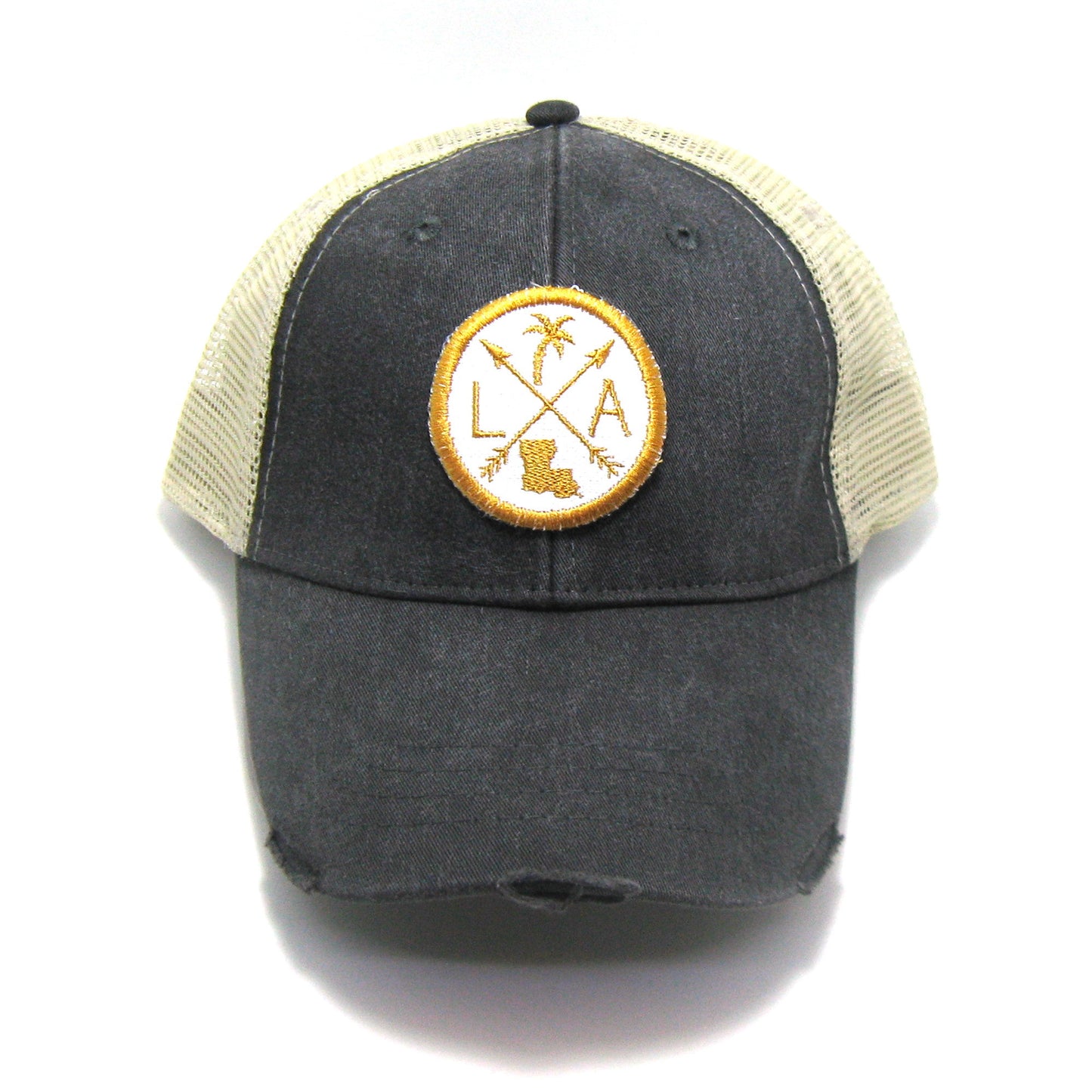 Louisiana Hat - Distressed Snapback Trucker Hat - Louisiana Arrow Compass