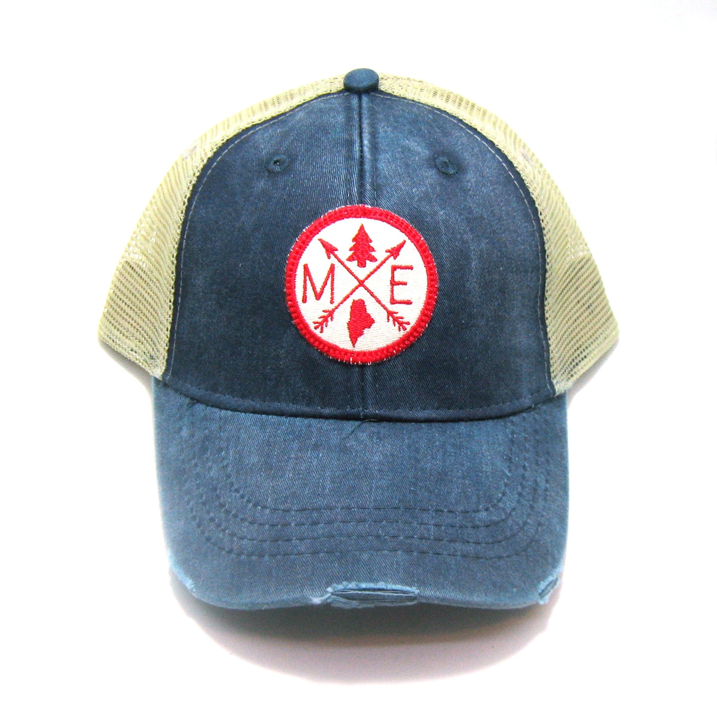 Maine Hat - Distressed Snapback Trucker Hat - Maine Arrow Compass