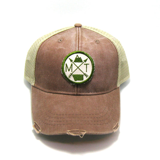 Montana Hat - Distressed Snapback Trucker Hat - Montana Arrow Compass