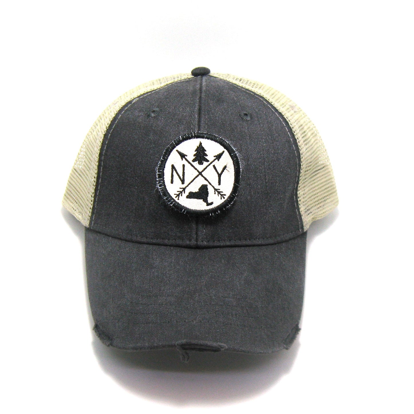New York Hat - Distressed Snapback Trucker Hat - New York Arrow Compass