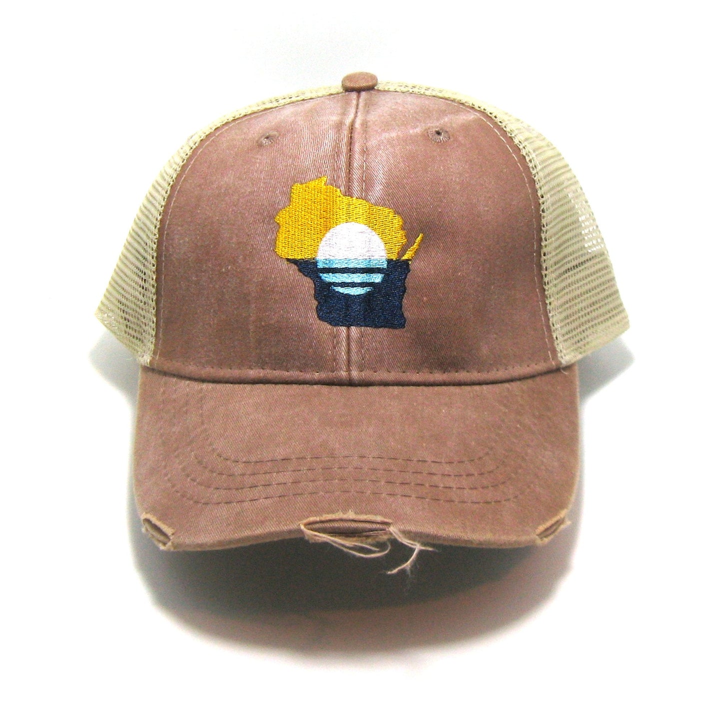 People's Flag of Milwaukee  Hat - Mud Brown Distressed Snapback Trucker Hat